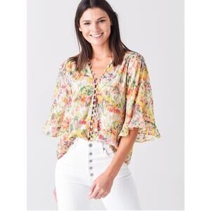 MISA Fairy Chiffon Blouse Para Top Bahara Floral Print Women Size Small Sheer